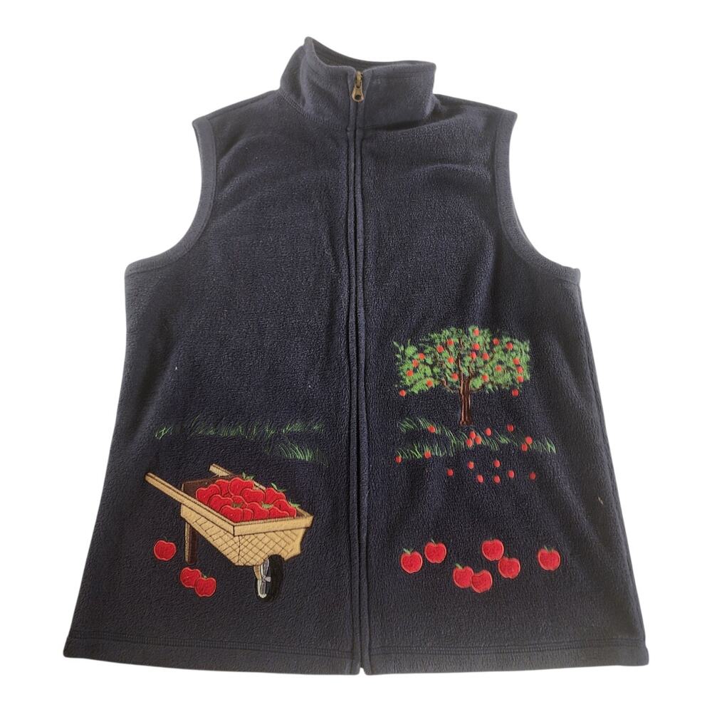 VTG Baxter & Wells Embroidered Fall Apple Fleece Zip Cottagecore Vest Small